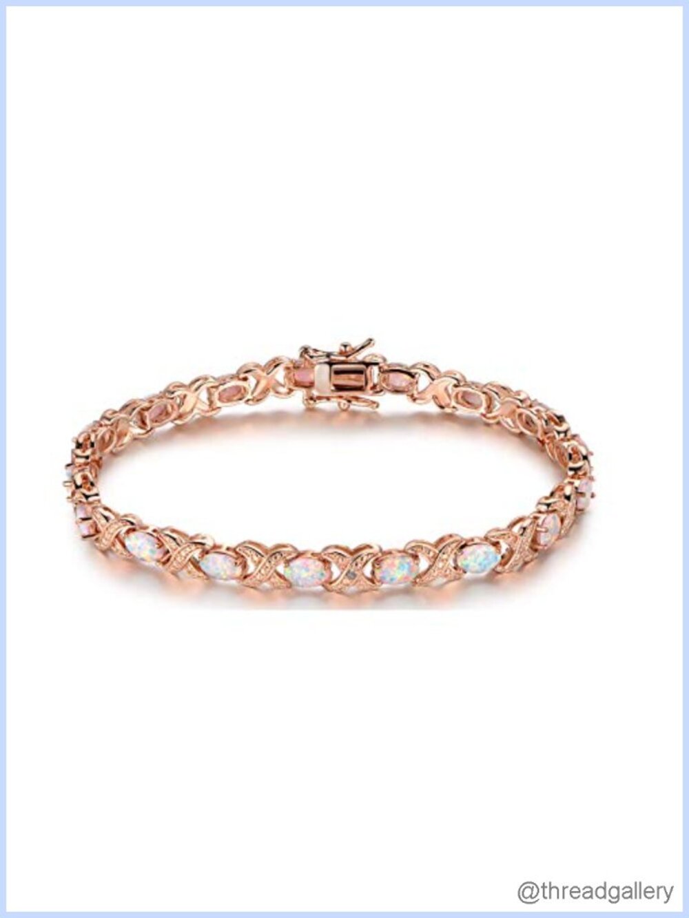Created Opal Tennis Bracelet Rose Gold Plated Brass 8 Inch